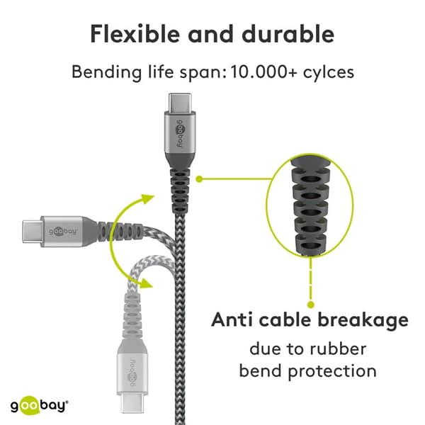 USB-C™ til USB-C™ tekstilkabel med metalstik 0,5 m