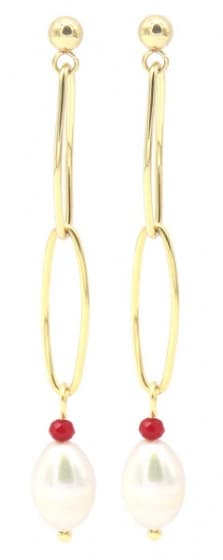 perleøreringe 5 cm x 6 mm rustfrit stål guld/hvid