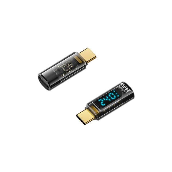 240W USB-C Hun til USB-C Han Adapter med Digital Display - 2 Stk, Sort