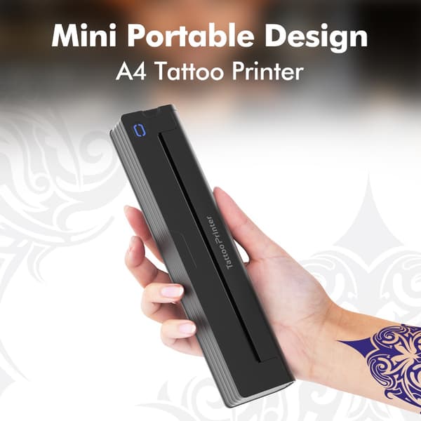 A46 tatoveringsskabelonprinter - Bluetooth bærbar termisk printer, sort, kompatibel med Android, iOS og Windows, understøtter 210mm/216mm papir