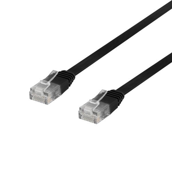U/UTP Cat6 laitekaapeli, litteä, 0,3m, 250MHz, musta
