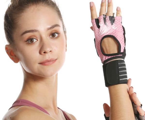 Träningshandskar med handledsstöd Pink M