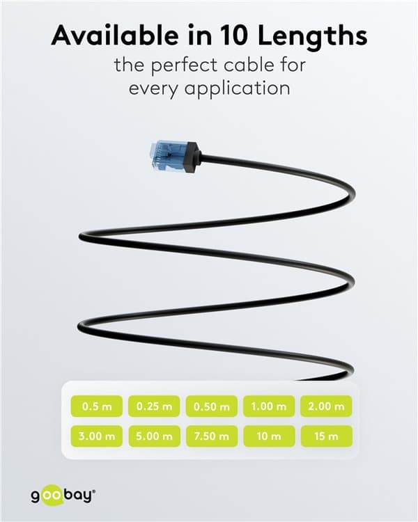 Ultrafleksibel patchkabel CAT 6A, slank, U/UTP, svart