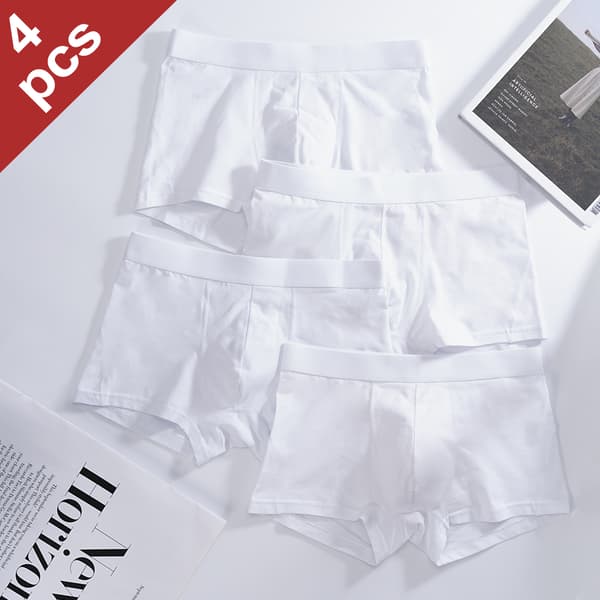 Mænds bomuldsboksershorts Bløde åndbare underbukser 4-pak White M