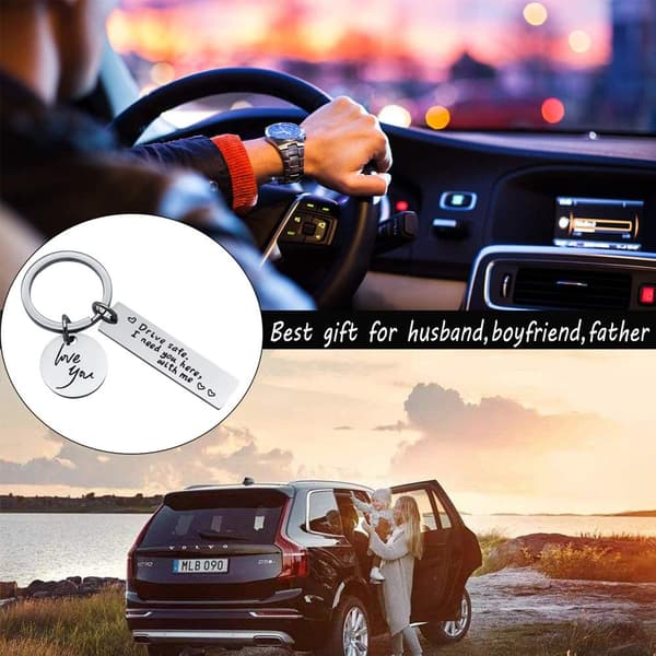 Nøglering "Drive safe" rustfrit stål Sølv 2-pack