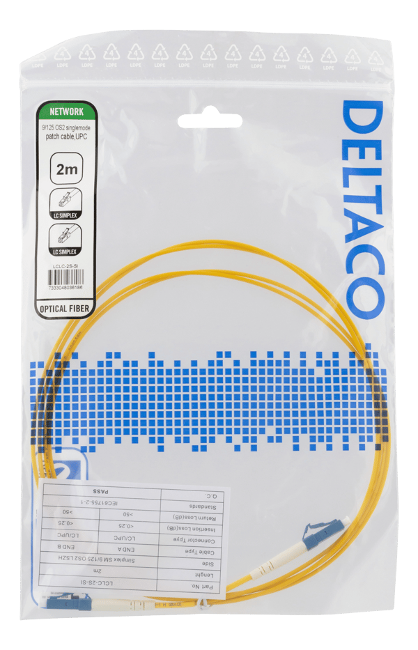 OS2 Fiber cable, LC – LC, simplex, singlemode, UPC, 2m