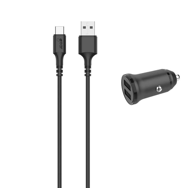 Lader 12-24V 2xUSB 3.4A Svart USB-C 2.0 Kabel 1m