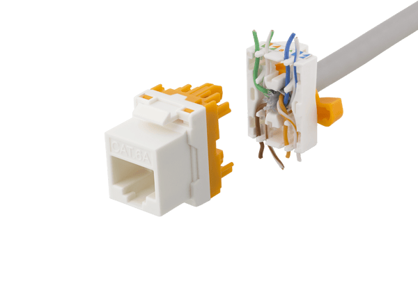 Cat6A Keystone jack, toolless, plastic, white/orange