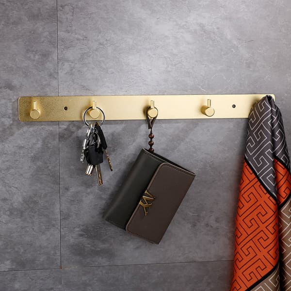 Gold 4-Hook Wall Hanger (Adhesive/Drilling Options)
