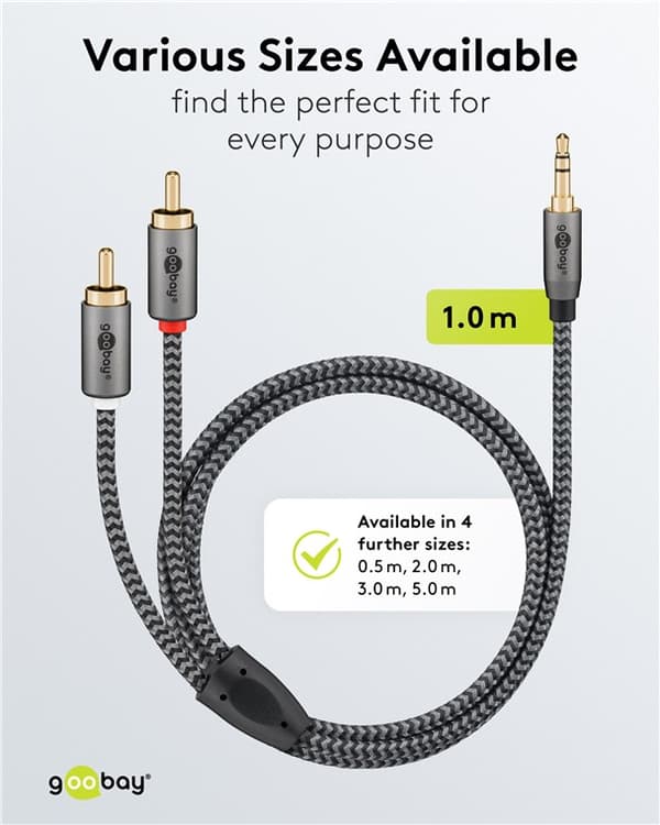 Audioadapterkabel AUX, 3,5 mm jackstik til stereo RCA-stik, 1 m