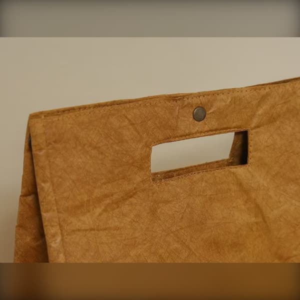 Tyvek isolerad lunchväska - vikbar termoväska med aluminiumfoliefoder, camel 29x23x13cm