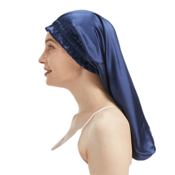 Hårhætte, sovehætte, nathætte af morbærsilke DarkBlue