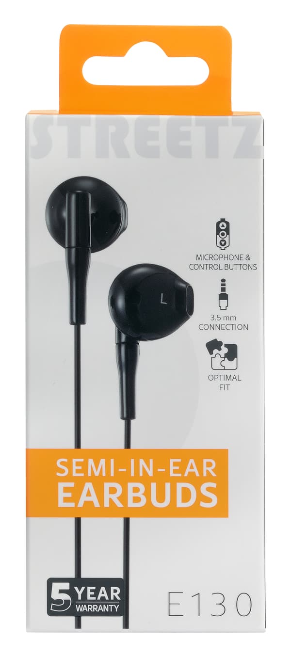 E130 Semi-in-ear earbuds, answer button, 3.5mm, mic, black