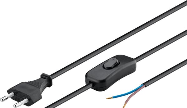 Kabel med eurostik til montering - med afbryder, 1,5 m, sort