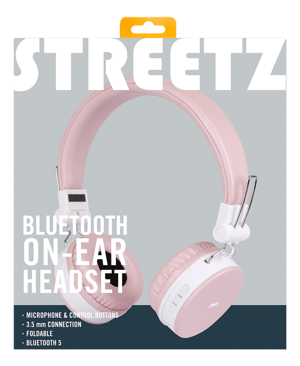 Foldbar on-ear BT headset, 3,5 mm, lyserød