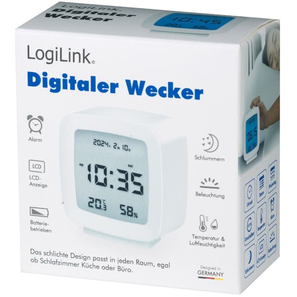 Digitalt vækkeur med dato, temp, luftfugtighed