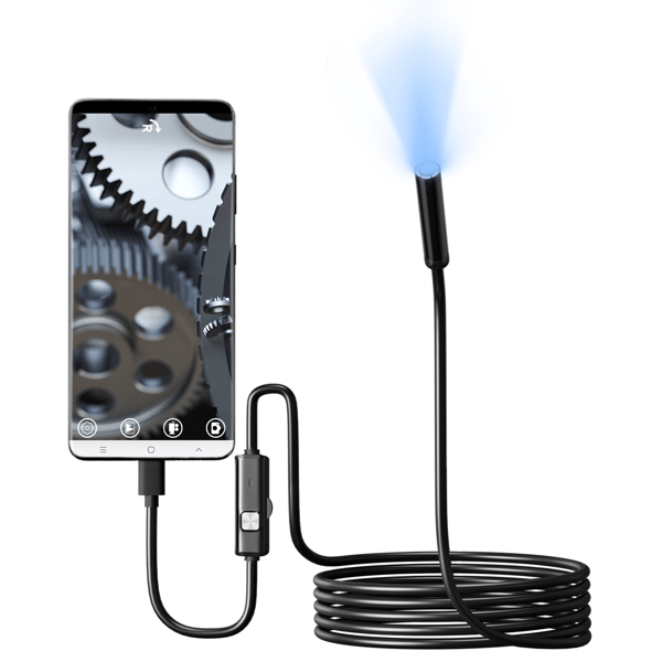 USB C endoskop for Android/Windows, IP67 vanntett Black 3.5m
