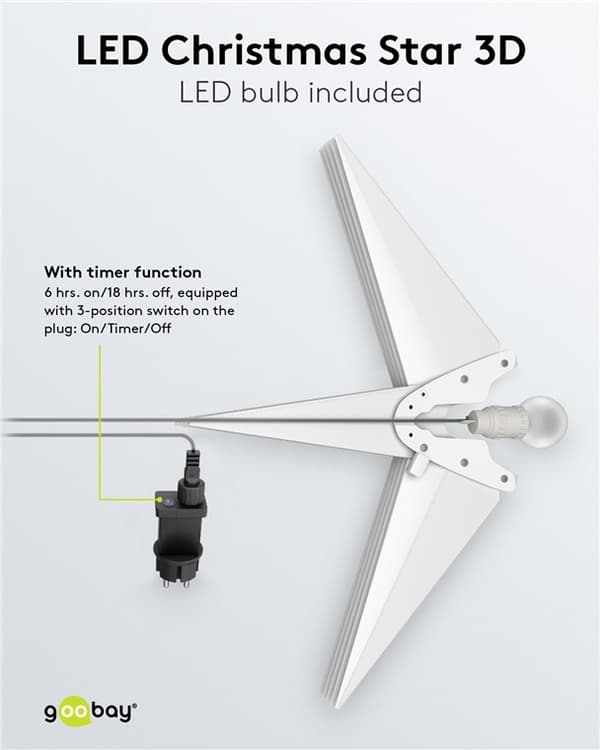 LED julestjerne 3D, Ø 56 cm, med strømkabel