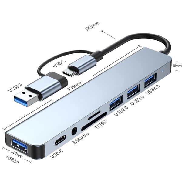 8-i-1 Typ-C-hubbadapter för bärbara datorer - Modell 2218TU