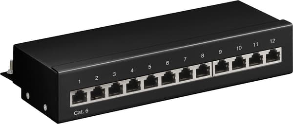 CAT 6 mini-/skrivbordskopplingspanel, 12 portar (1 HE)