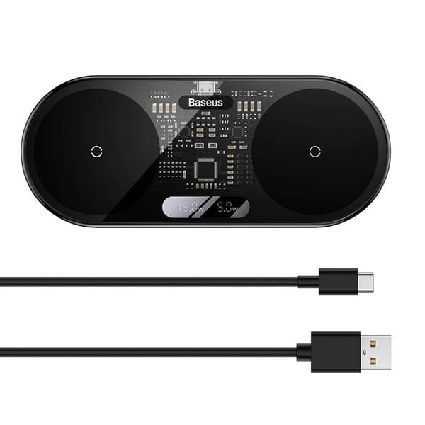 Dual Qi trådløs oplader Baseus Digital LED Display, 20W