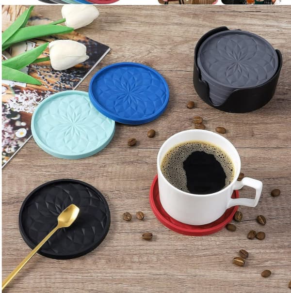 Sett med 6 silikonbrikker med holder Black