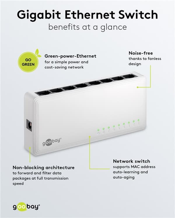8-port Gigabit Ethernet netværksswitch