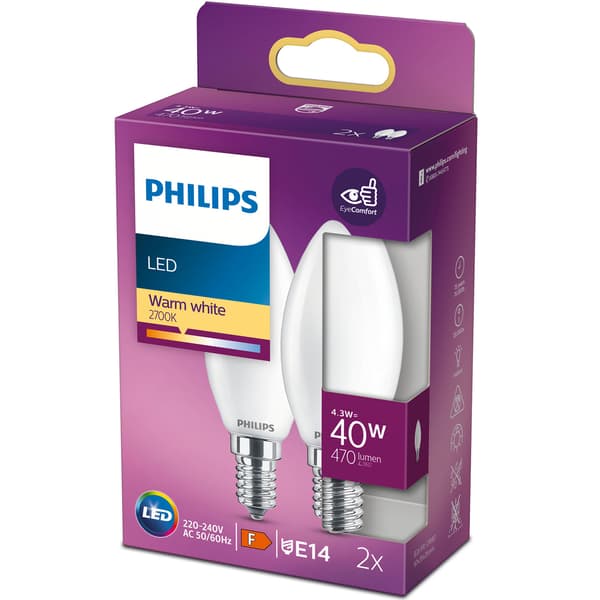 2 kpl LED E14 Kron 40W Frost 470lm