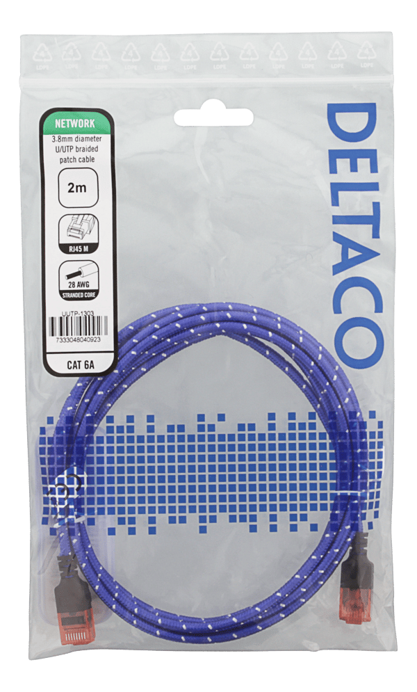Tough Slim CAT.6A U/UTP Patch Cable, 28AWG, 3.8mm, 2m, blue