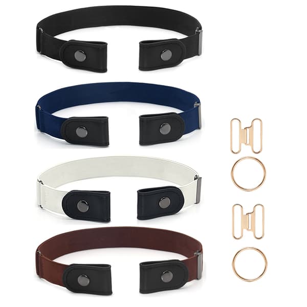 Elastiskt bälte utan spänne 4-pack Black/DarkBlue/White/Brown