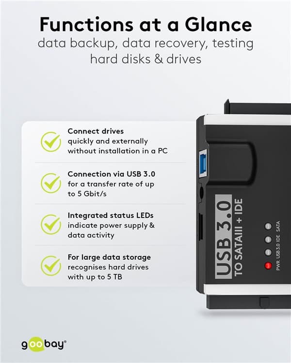 USB 3.0 -kiintolevyadapteri IDE- ja SATA-levyille