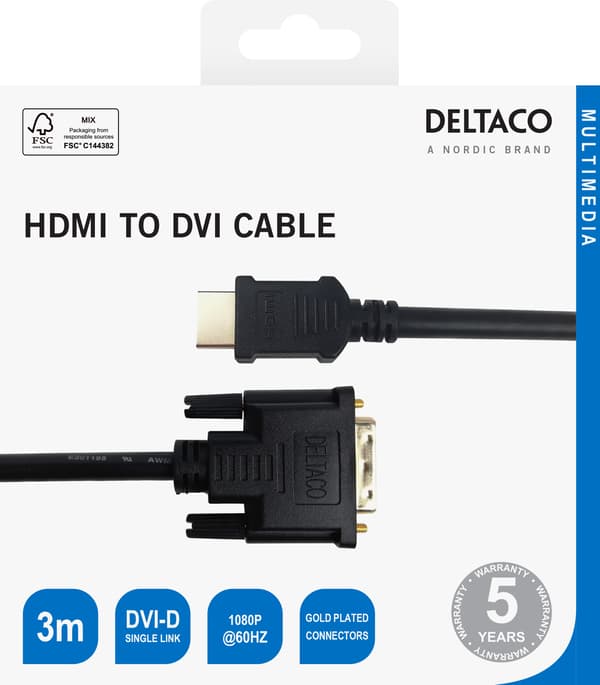 HDMI to DVI cable, DVI-D Single Link, 3m, black