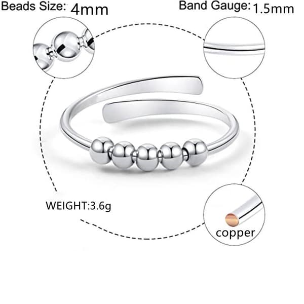 Justerbar antistressring med roterbara pärlor Silver