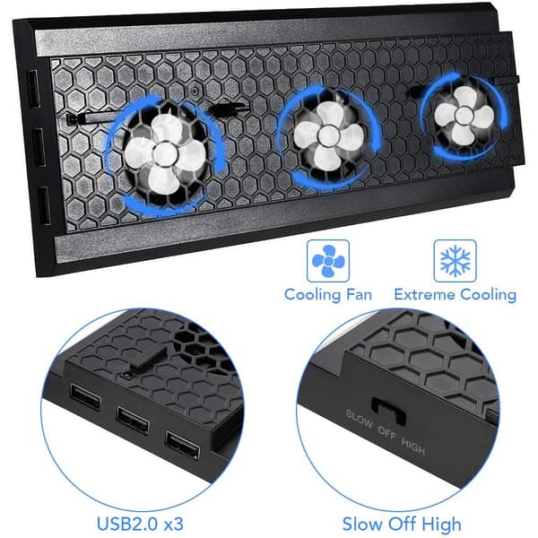 Xbox One X-stativ med blæser og 3 USB-porte