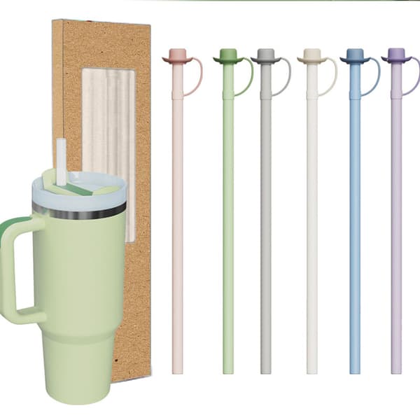 Silikonsugrör med Lock & 1 Rengöringsborste, 6-pack