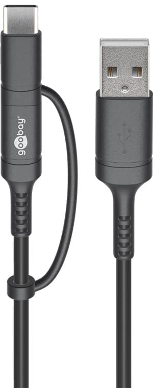 Lade- og synkroniseringskombinasjonskabel (med USB A til Micro-USB & USB-C™)