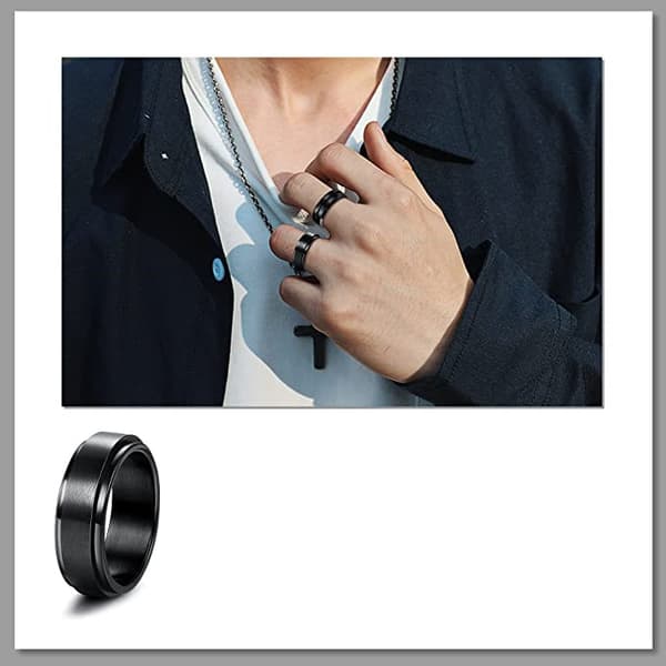 Rustfrit stål anti-stress ring med enkelt design Black