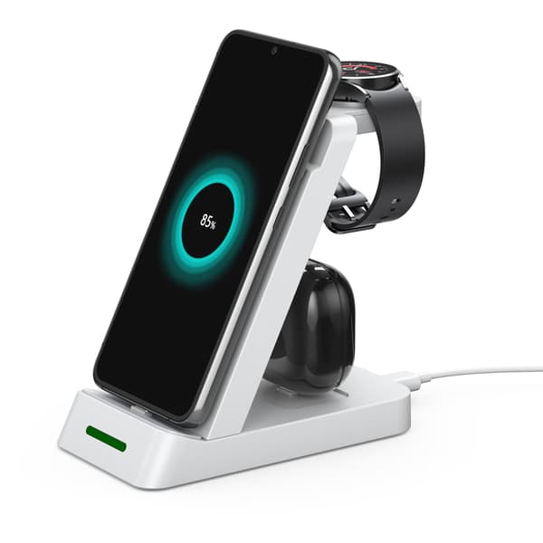 Multifunksjonell trådløs lader for telefon, Samsung smartklokke, øreplugger White