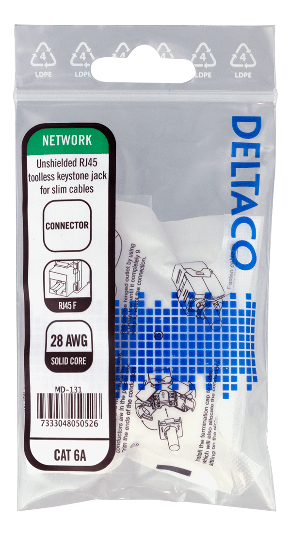 UTP Cat6a Keystone connector unshield 28AWG slim "Toolfree"