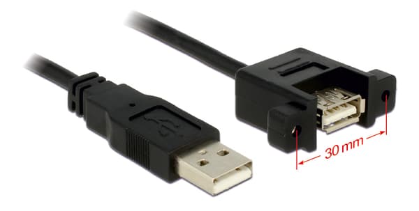 Cable USB 2.0 Type-A ma>USB 2.0 Type-A fe panel-mount 1m