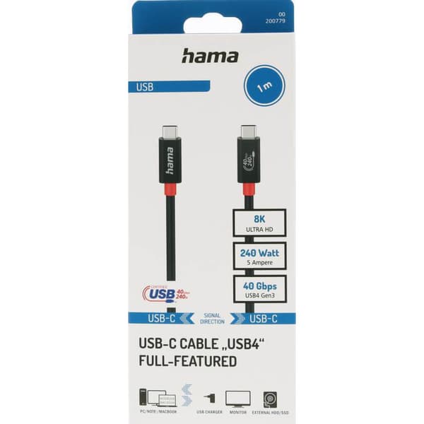 USB-C kabel, USB4 Gen3 Svart 1 Meter
