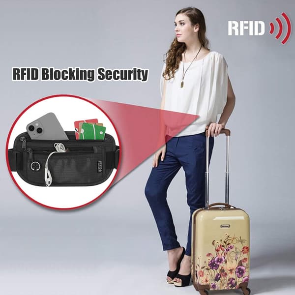 Midjeväska med RFID-Blockering - Förhindra Stöld Black