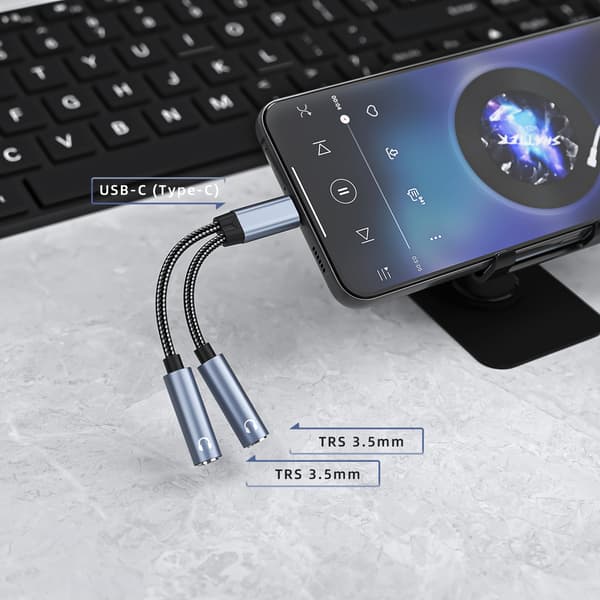 USB C til dobbel 3,5 mm lydadapterkabel Black