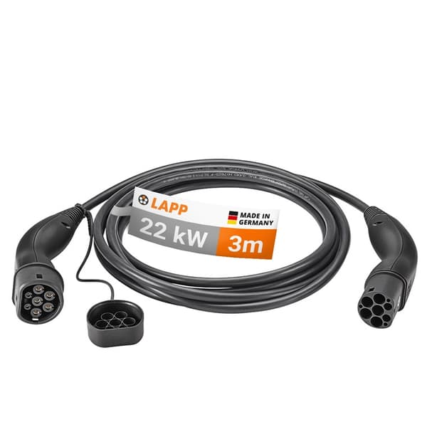 Ladekabel Type 2, inntil 22 kW, 3 m, sort