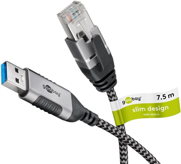 Ethernet-kabel USB-A 3.0 til RJ45, Slim, 7,5 m