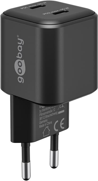 USB-C™ PD GaN dobbelt hurtigoplader Nano (35 W) sort