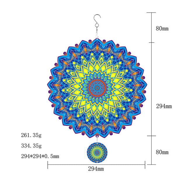 3D-roterande Mandala vindspel - Gul & Blå