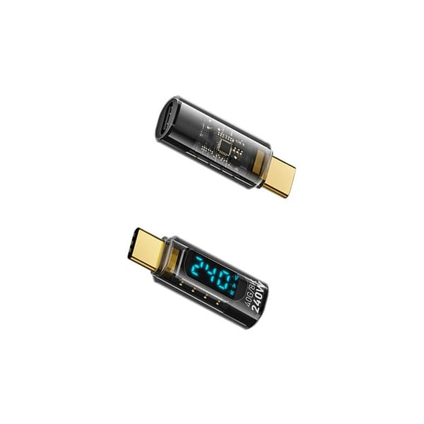 240W USB-C Hun til USB-C Han Adapter med Digital Display - 2 Stk, Sort