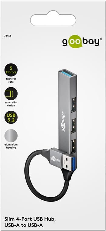 Slim 4-ports USB-hub, USB-A til USB-A, 5 Gbit/s