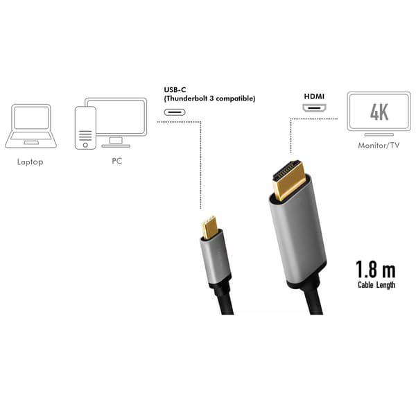 USB-C til HDMI-kabel 4K/60Hz 1,8m aluminium